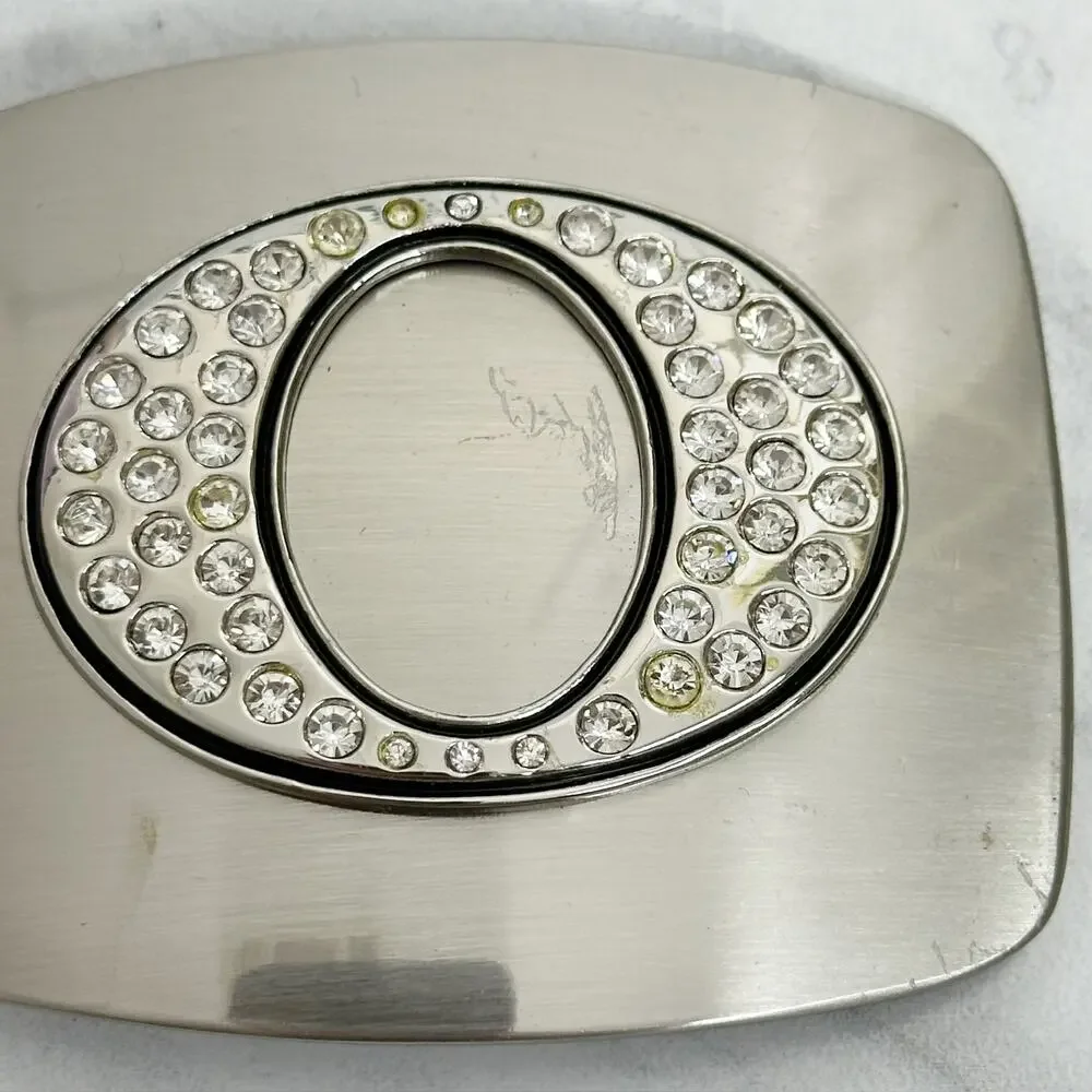 Rhinestone Studded O Letter Initial Monogram Silver Tone Belt Buckle ✨